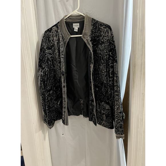 Chicos Black Gray Silver Metallic Baroque Velvet Nicco Jacket Sz Xl Holiday - Picture 1 of 6